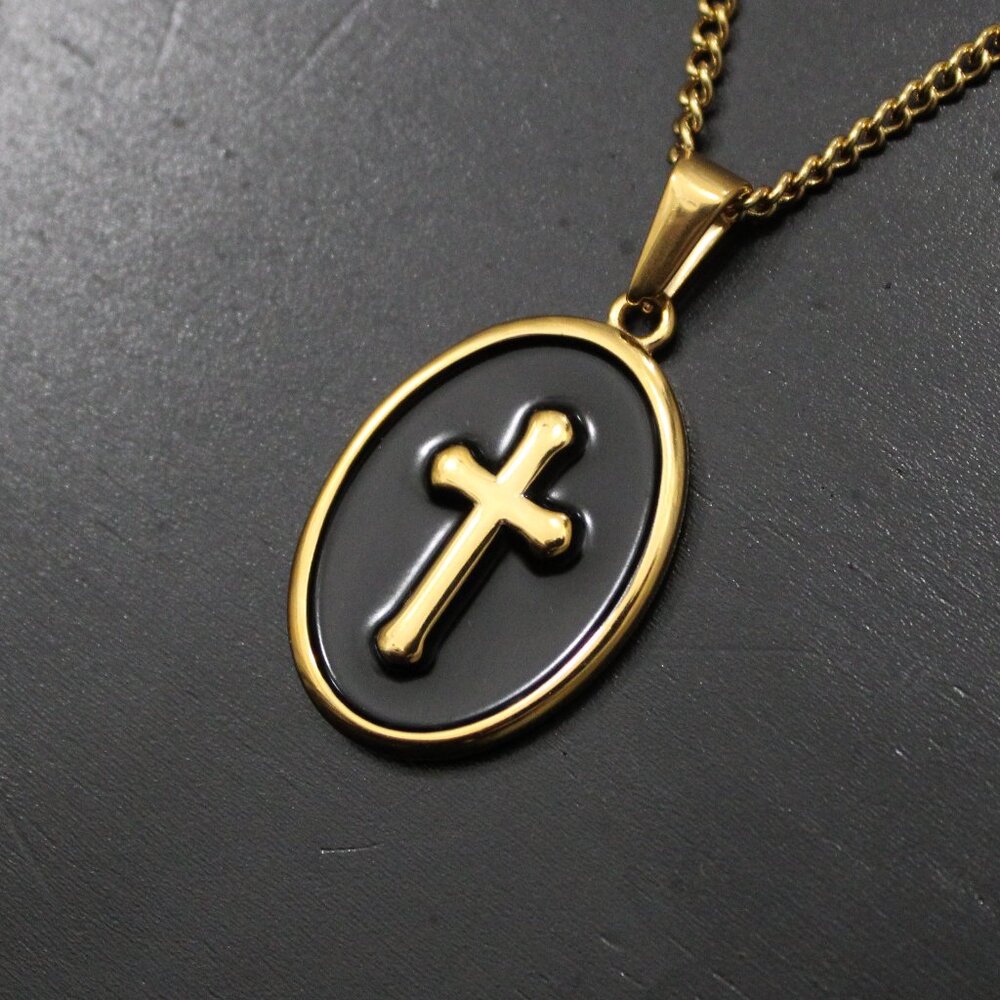 Gold Cross Pendant Chain Necklace Enamel